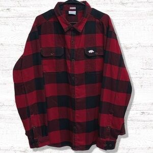 Columbia Men’s Arkansas Razorback Plaid Red & Black Long Sleeve Shirt Size XXL